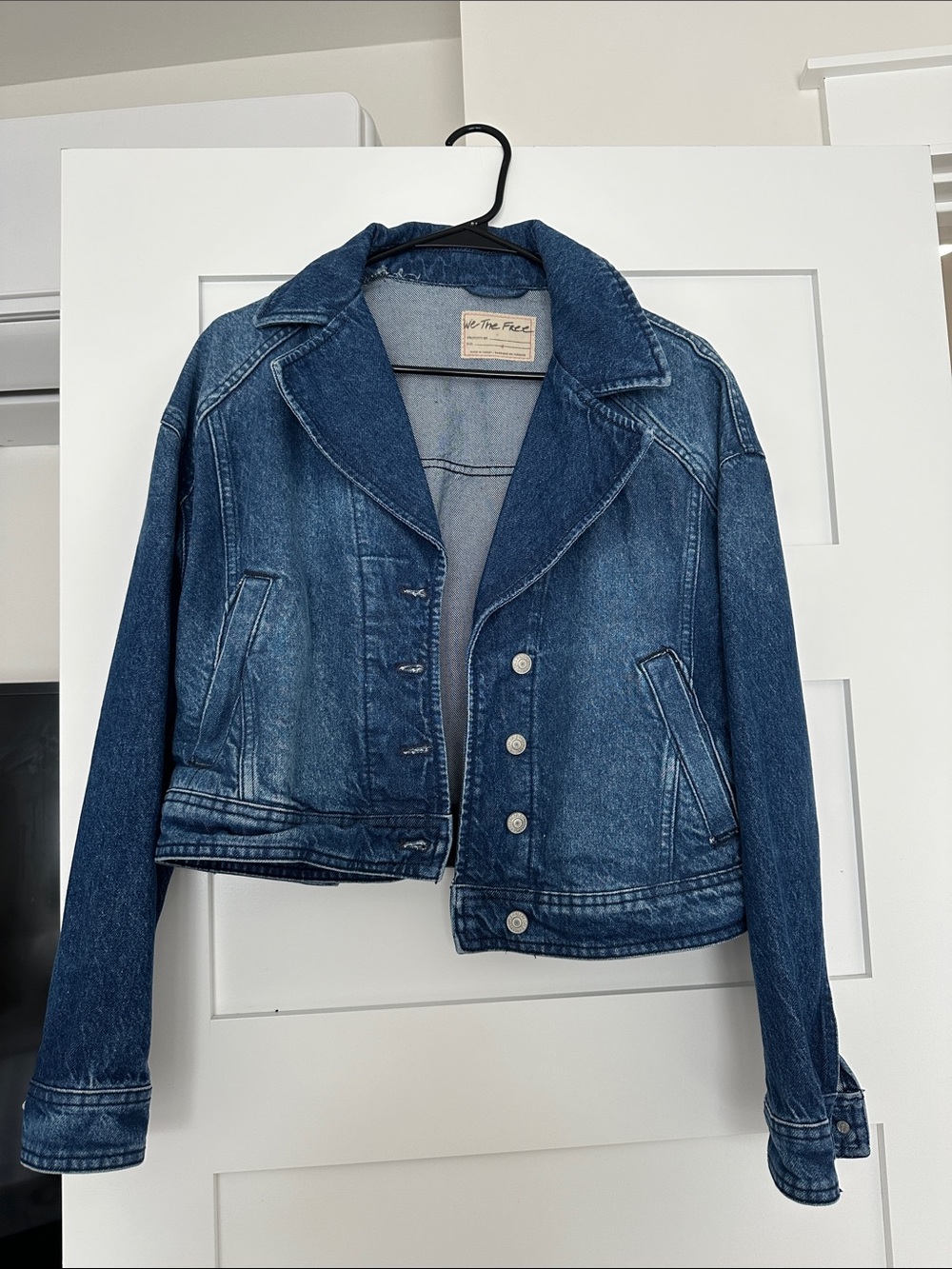 We The Free Distressed Blue Denim Cropped Jacket